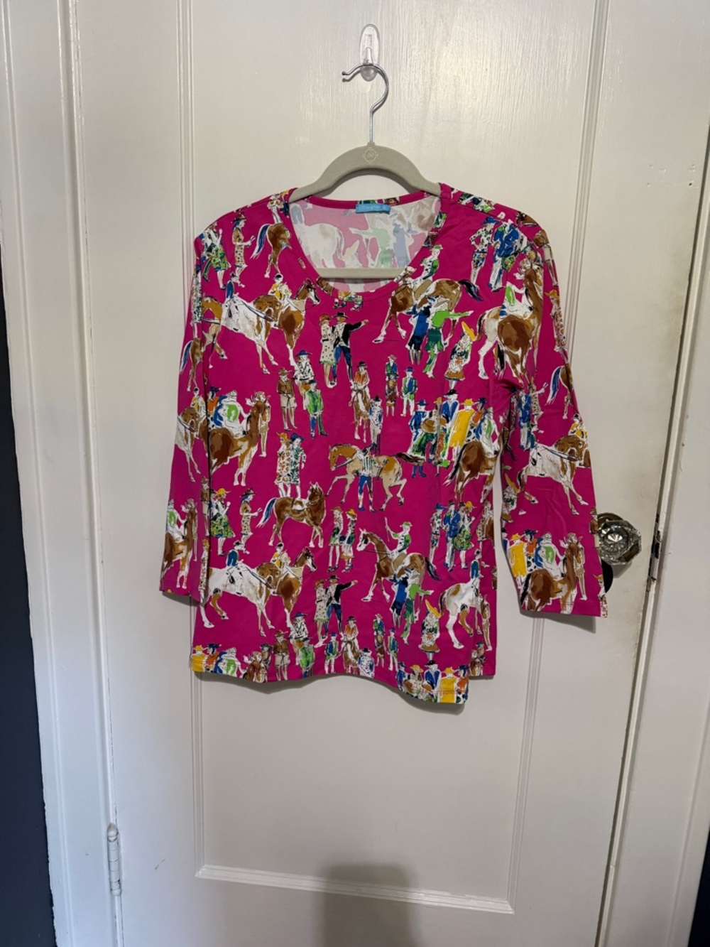 J. McLaughlin Pink Equestrian Print Knit Top perfect for your Derby Party